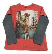 Červeno-šedé triko s dinem Next