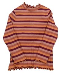Růžovo-oranžové pruhované žebrované triko Topolino