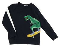 Tmavomodrá mikina s bílým pruhem a dinem Name it