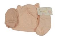 3 set - růžová puntíkatá čepice + rukavice + světlerůžové ponožky 