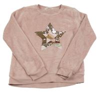Světlerůžová plyšová mikina s hvězdou z flitrů H&M