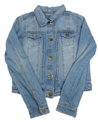 Světlemodrá crop riflová bunda s kapsami 