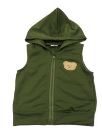 Tmavozelená lehká tepláková vesta s medvědem a kapucí 