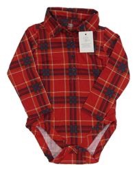 Nové - červeno-tmavomodré kostkované body s límečkem F&F