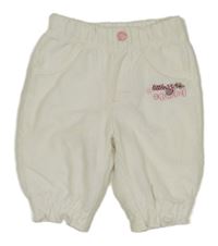 Bílé sametové žebrované podšité teplákové kalhoty s výšivkou Ergee