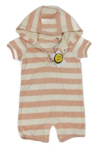 Bílo-světlerůžový pruhovaný froté kraťasový overal s kapcuí Tu