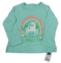 Nové - mintové triko s jednorožcem dunnes