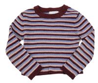 Vínovo-fialový pruhovaný crop žinylkový svetr Primark
