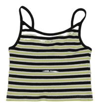 Bílo-zeleno-černý pruhovaný žebrovaný crop top 