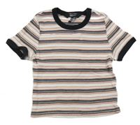 Růžovo-černo-bílé pruhované žebrované crop triko New Look