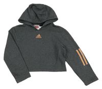 Tmavošedá crop mikina s logem a kapucí Adidas