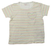 Bílo-barevné pruhované žebrované tričko se srdcem Primark