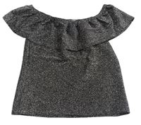 Stříbrný třpytivý crop top s volánkem zn. E-Vie