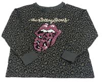 Antracitovo-černé triko s obrázkem z flitrů a leopardím vzorem - The Rolling Stones Next