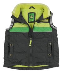 Antracitovo-zelená šusťáková zateplená vesta s nášivkou 