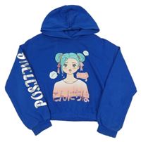 Tmavomodrá crop mikina s dívkou a kapucí C&A