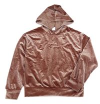 Starorůžová sametová mikina s nápisem a kapucí shein