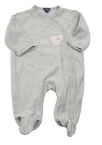 Světlešedý sametový overal s nápisem a srdíčkem Kiabi