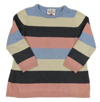 Modro-růžovo-béžovo-antracitový pruhovaný svetr Topolino