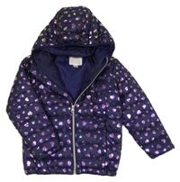Tmavomodrá šusťáková zateplená bunda se srdíčky a kapucí Lupilu