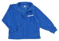 Modrá fleecová propínací mikina s nápisem Fruit of the Loom