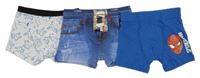 Nové - 3set - 3x modré boxerky - se Spidermanem + s pejsky + riflového vzhledu 