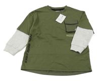 Nové - Khaki-šedé triko s nápisy F&F