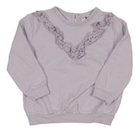 Lila mikina s volánky s madeirou 