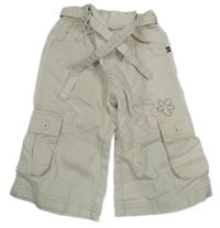 Béžové plátěné cargo kalhoty s květy a páskem Babyface