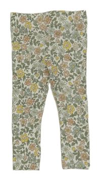 Smetanovo-zeleno-barevné květované legíny 