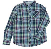 Tmavomodro-mintovo-růžová kostkovaná košile H&M