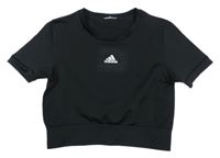 Černé sportovní crop tričko s logem Adidas