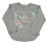 Šedé úpletové triko se srdcem a motýlky H&M