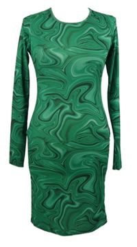 Dámské zelené vzorované žebrované šaty s provázkem v pase EGO 