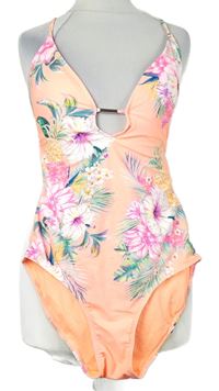 Dámské oranžové květované jednodílné plavky Accessorize 
