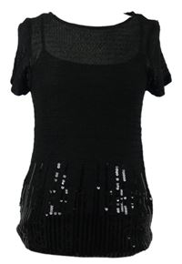 Dámské černé pletené tričko s flitry a všitým topem M&S
