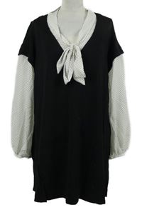 Dámská černo-bílá puntíkovaná tunika s mašlí Evans 