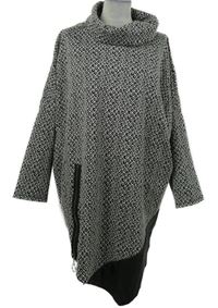 Dámské tmavošedo-bílé vzorované pončo s komínovým límcem Lisa 