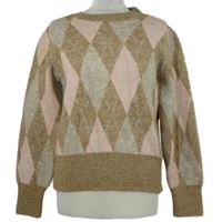 Nové - Dámský béžovo-růžový károvaný svetr TU 