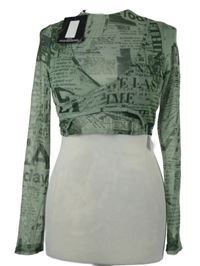 Nové - Dámské zeleno-khaki tylové crop triko s potiskem PrettyLittle Thing