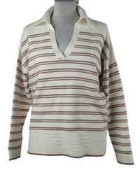 Dámský bílo-vínový pruhovaný svetr s límečkem Et Vous 