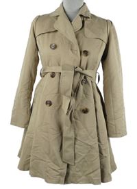 Dámský béžový plátěný jarní kabát s páskem Earth 