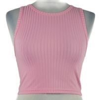 Dámský světlerůžový žebrovaný crop top 