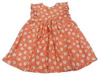 Lososové plátěné šaty s kytičkami Mothercare