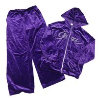 2set- fialová sametová propínací mikina s nápisem a kapucí+ tepláky