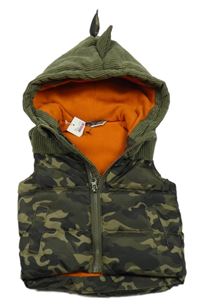 Khaki-army manšestrovo/šusťáková zateplená vesta s kapucí M&Co.