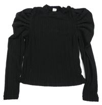 Černé žebrované úpletové triko Shein