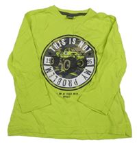 Neonově zelené triko s autem a nápisem Kiki&Koko