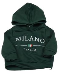 Tmavozelená sportovní mikina s nápisem a kapucí 