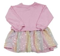 Růžové teplákovo/tylové šaty s flitry F&F